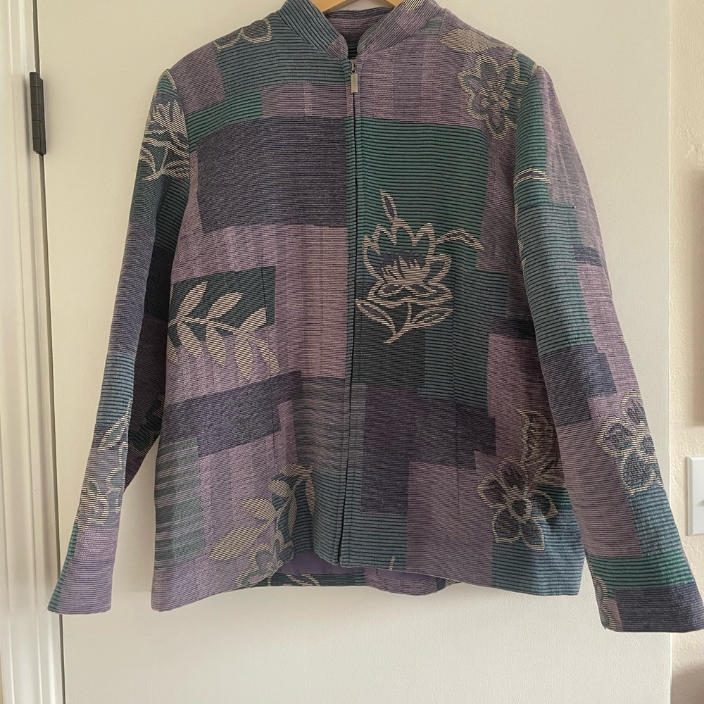 Alfred Dunner Lavender & Teal Quilted Zip Jacket